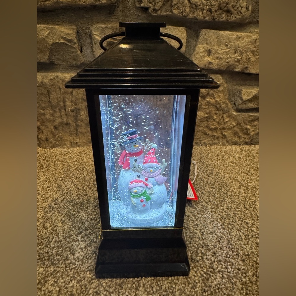 Lighted Water Globe Lantern 10 Inch, Black Holiday‎ Water Snowman Snow
